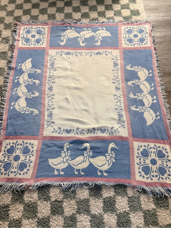 Vintage Other - VTG Duck Goose Tapestry Blanket Woven Throw Blanket Blue Pink Cottage Core